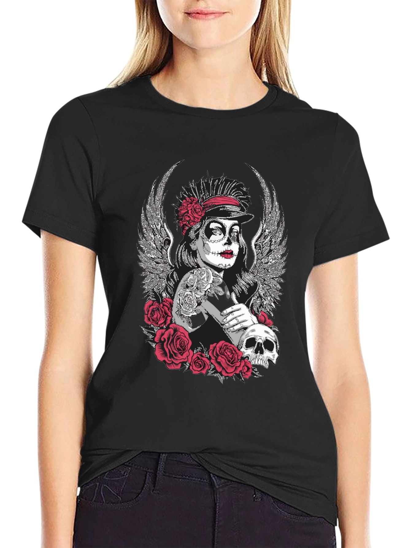 Day of the Dead Sugar Skull Wings Graphic Tee