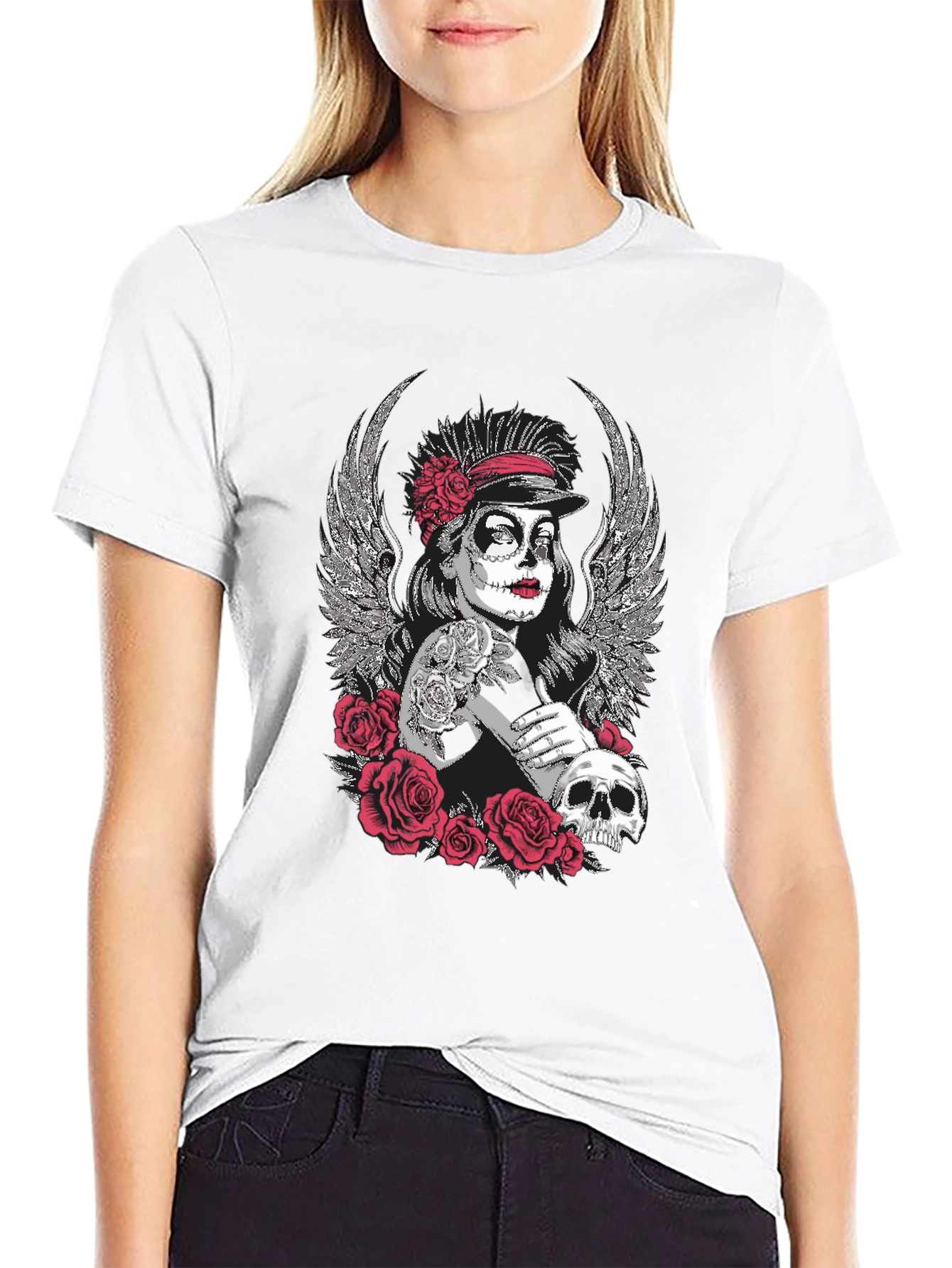 Day of the Dead Sugar Skull Wings Graphic Tee