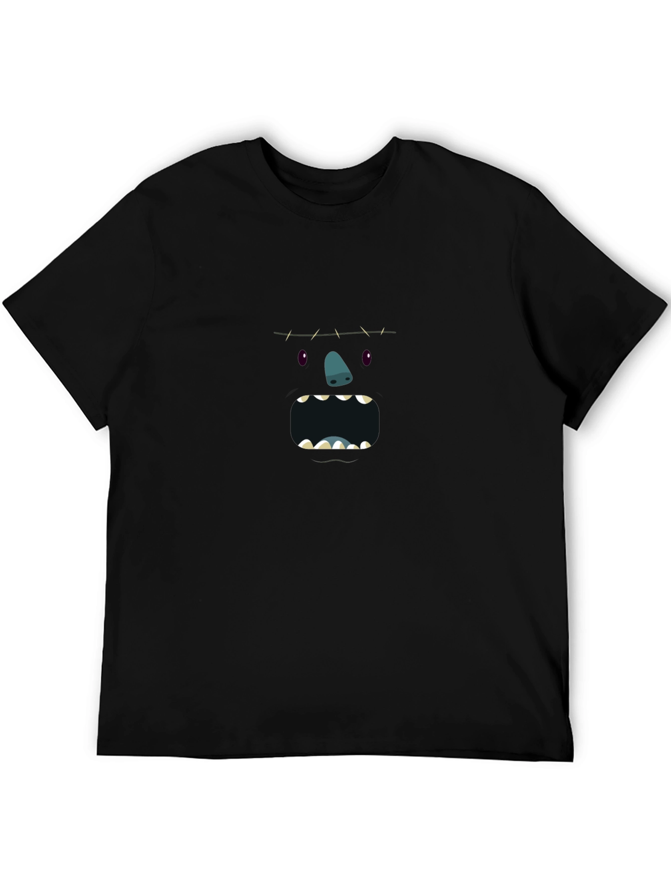 Monster Face Graphic Tee - Black Cotton T-Shirt