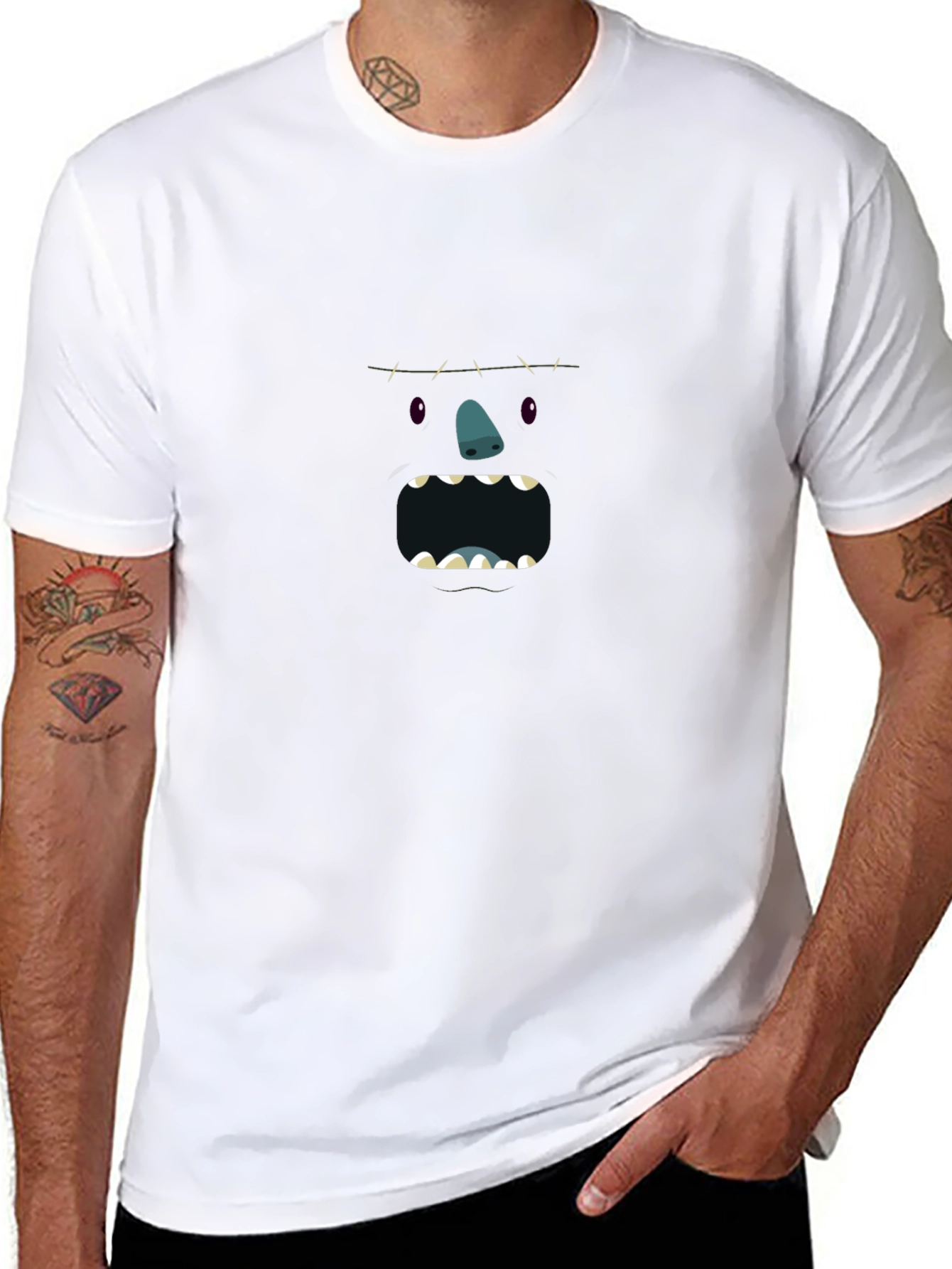 Monster Face Graphic Tee - Black Cotton T-Shirt