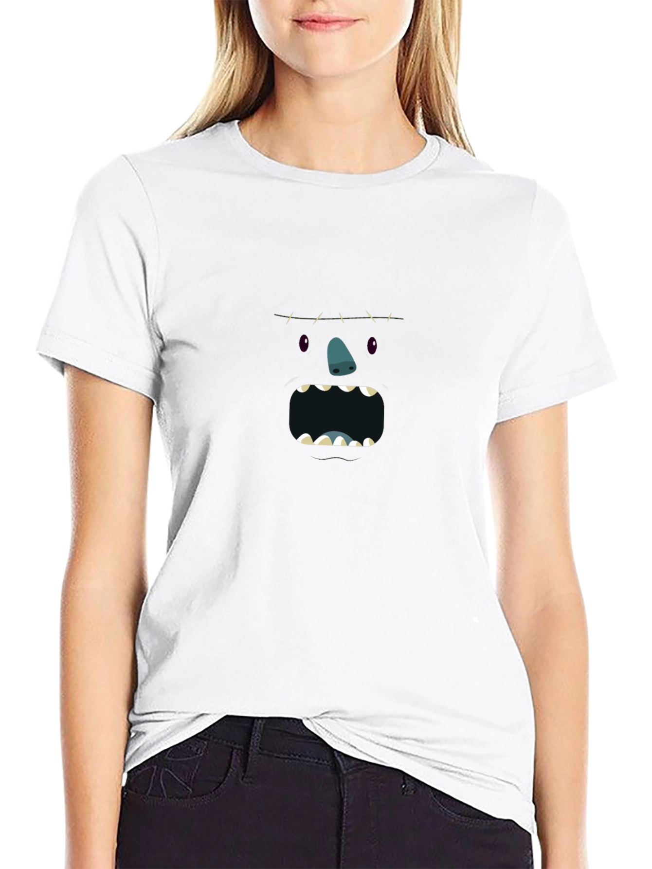 Monster Face Graphic Tee - Black Cotton T-Shirt