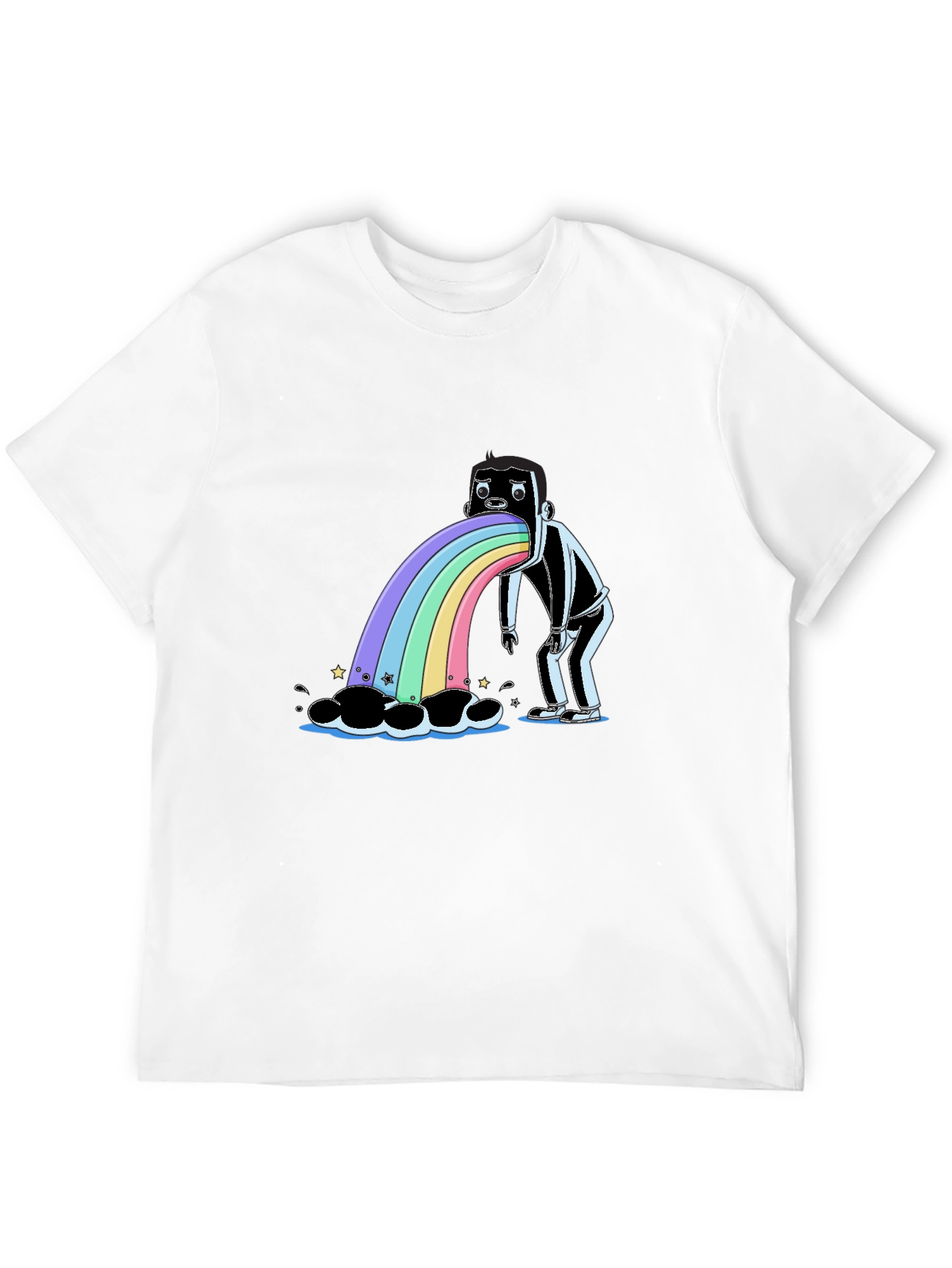 Rainbow Vomit Graphic Tee - Quirky Black T-Shirt