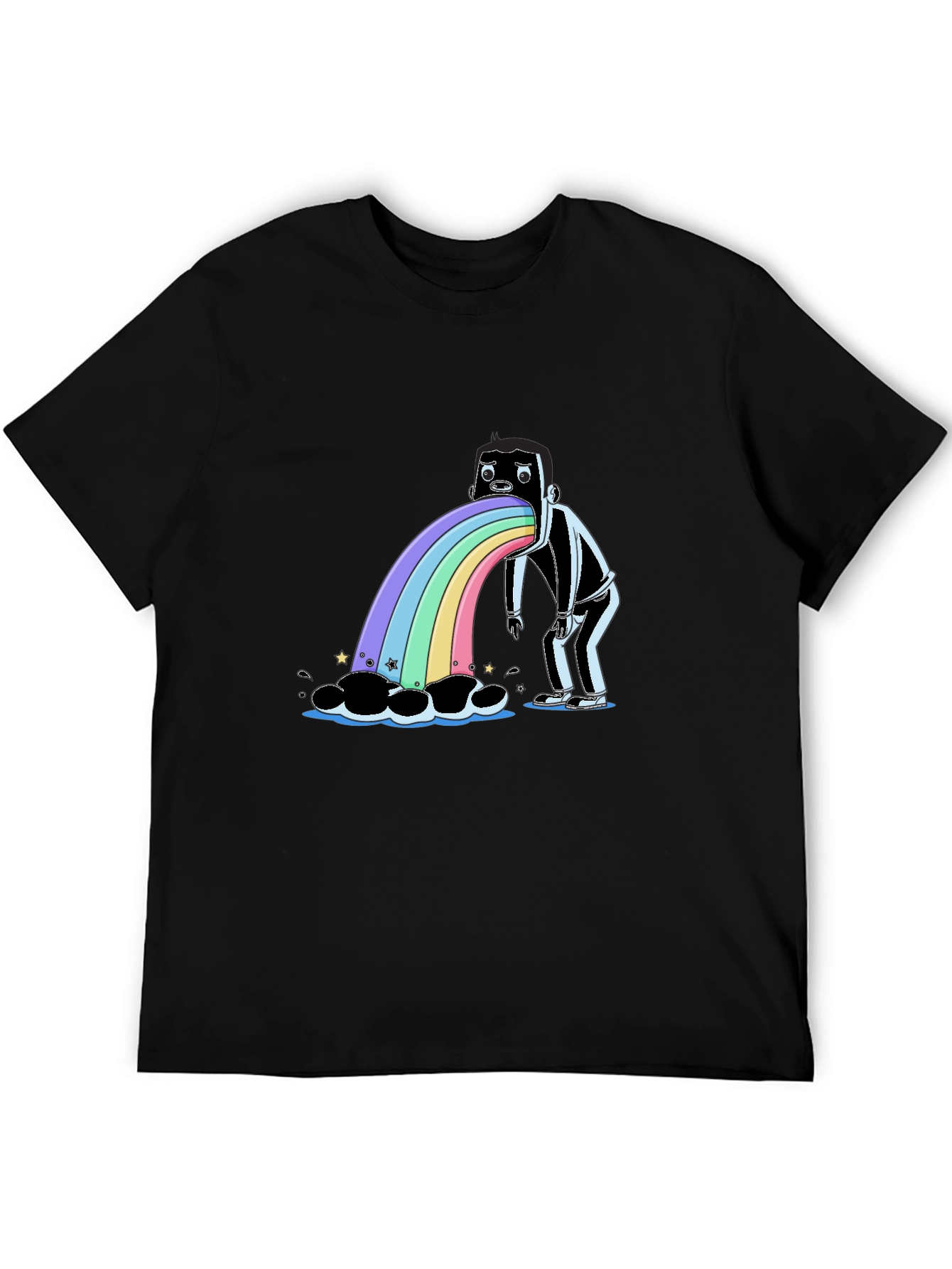 Rainbow Vomit Graphic Tee - Quirky Black T-Shirt