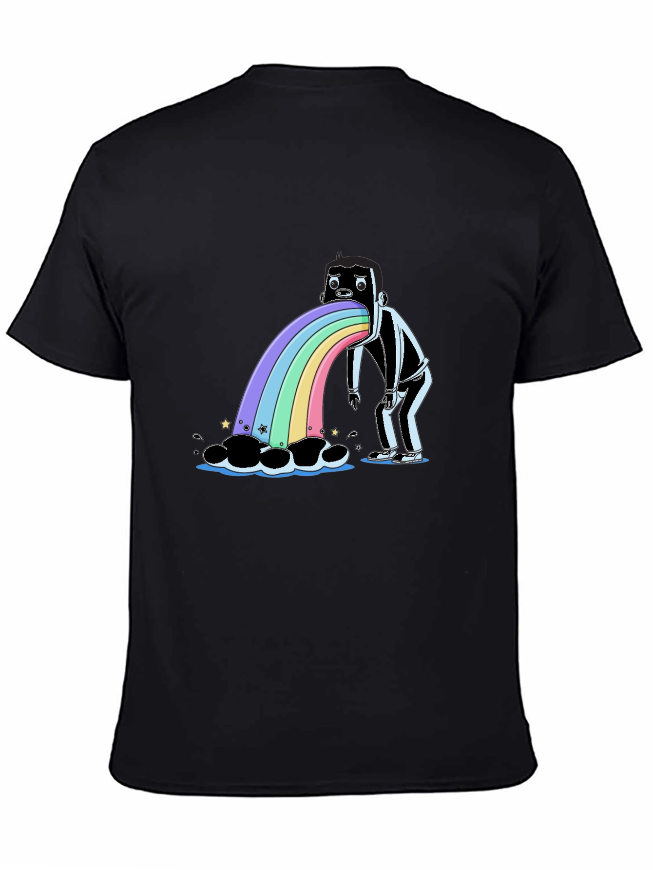 Rainbow Vomit Graphic Tee - Quirky Black T-Shirt