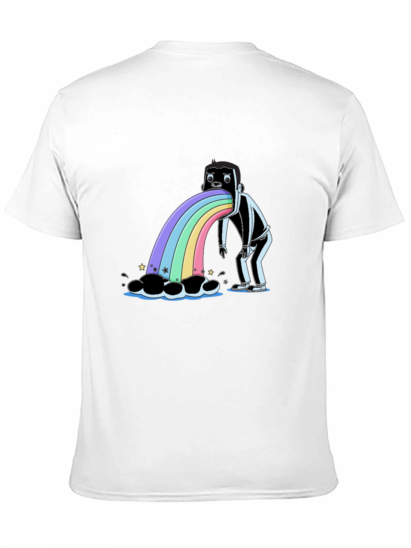 Rainbow Vomit Graphic Tee - Quirky Black T-Shirt