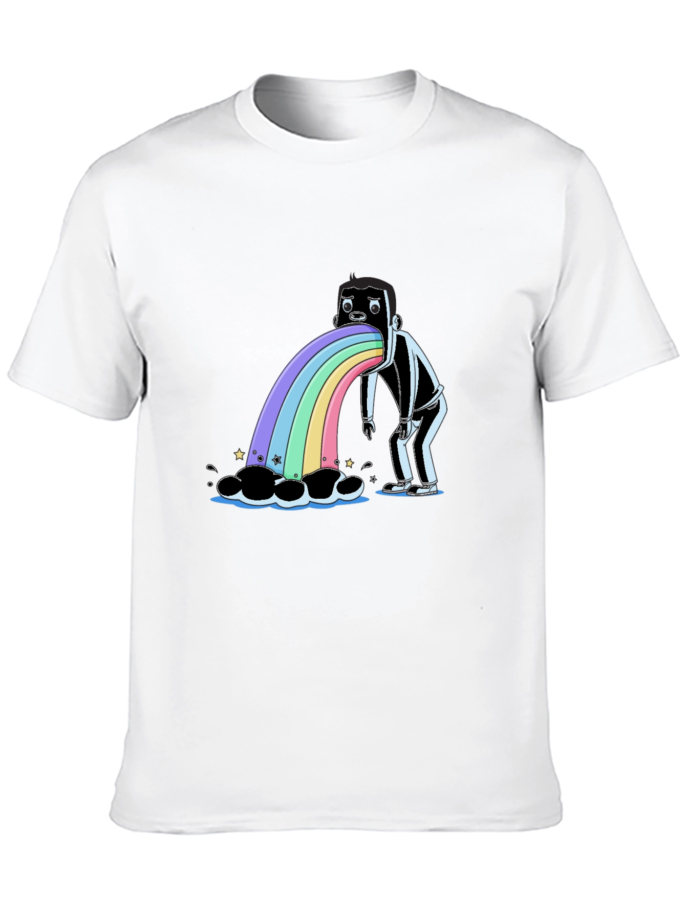Rainbow Vomit Graphic Tee - Quirky Black T-Shirt