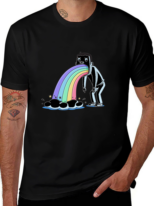 Rainbow Vomit Graphic Tee - Quirky Black T-Shirt