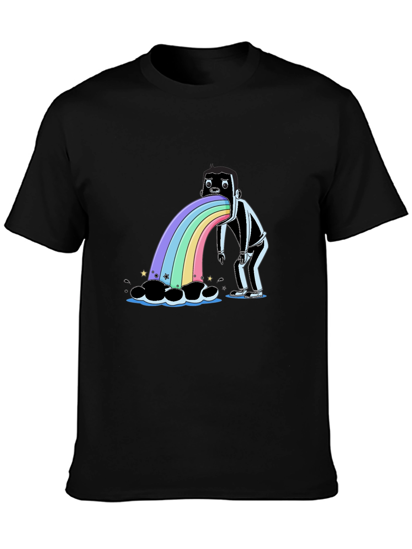 Rainbow Vomit Graphic Tee - Quirky Black T-Shirt