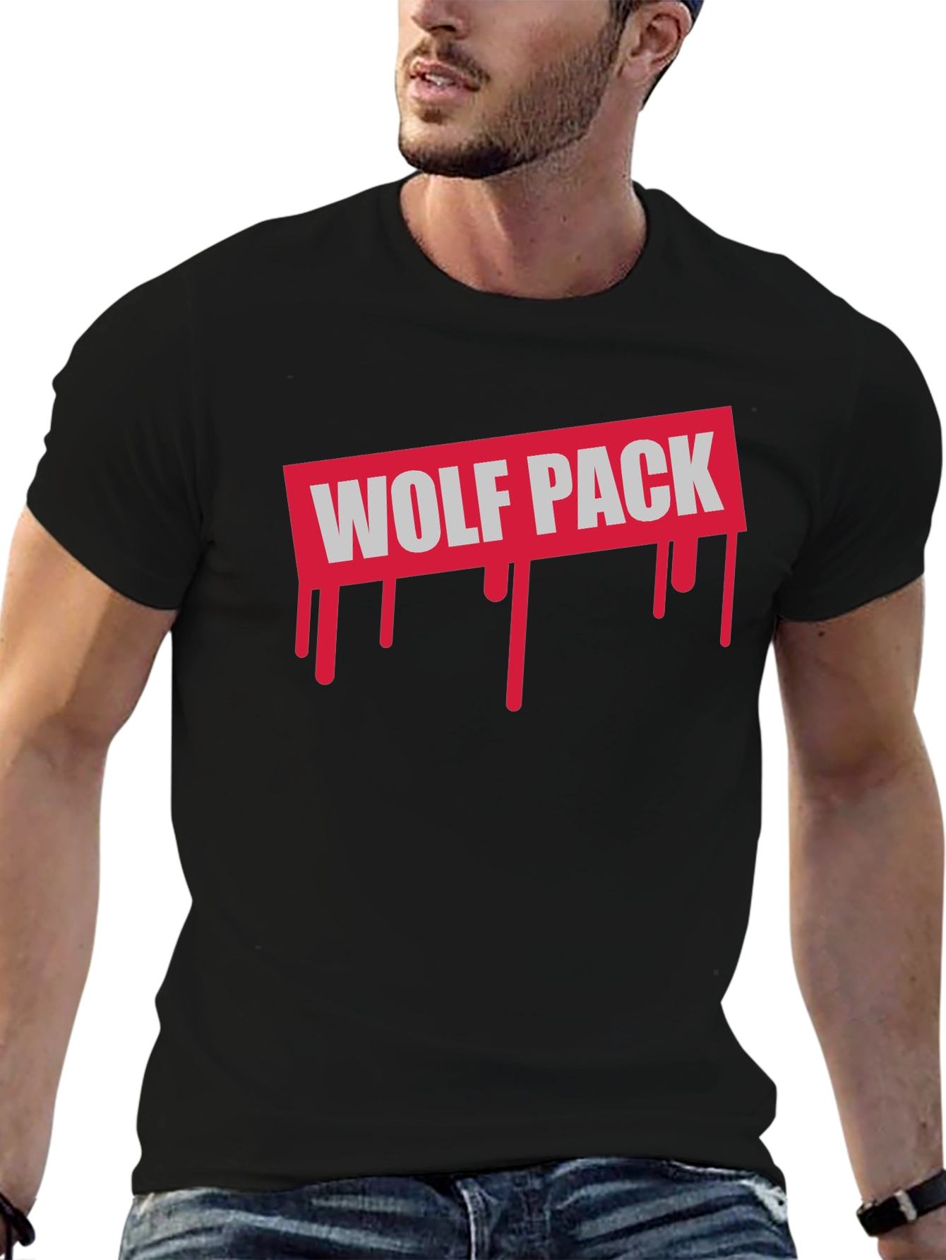 Wolf Pack Graphic Tee - Black Cotton T-Shirt