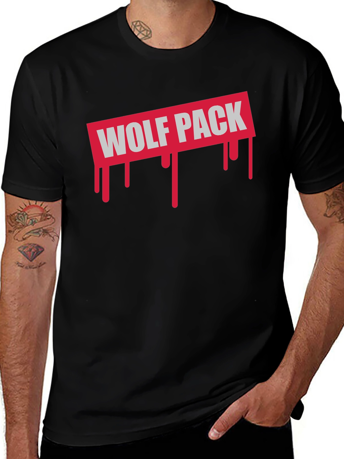 Wolf Pack Graphic Tee - Black Cotton T-Shirt