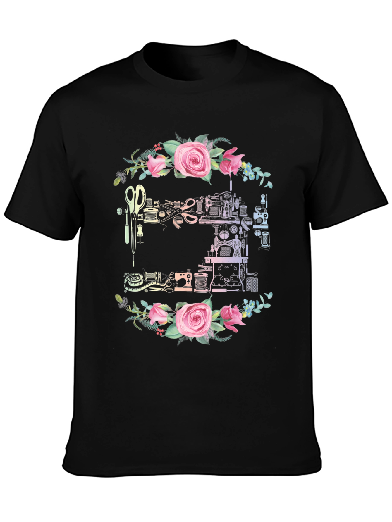 Sewing Machine Floral Wreath T-Shirt