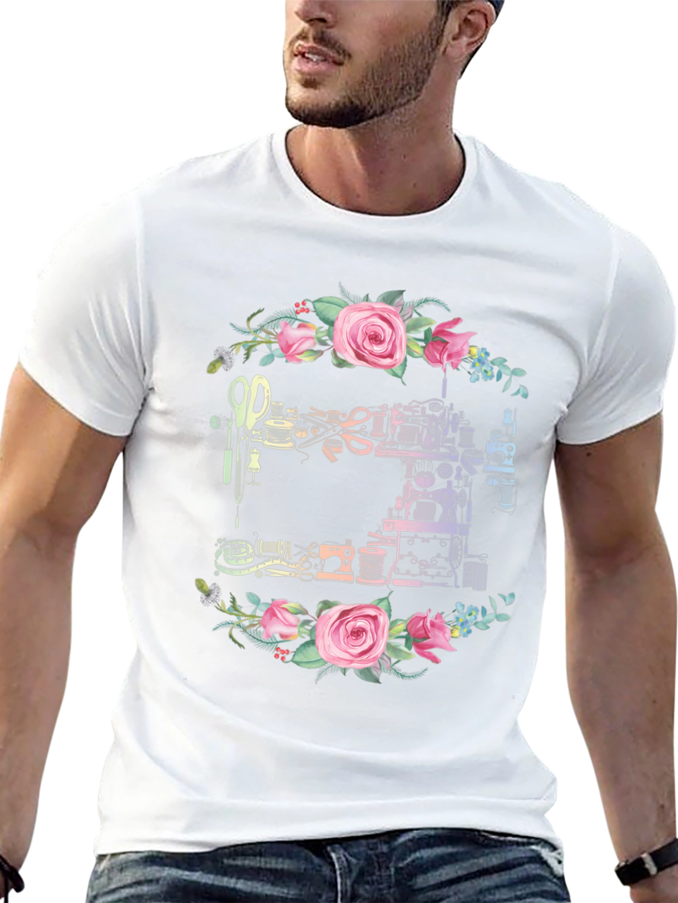 Sewing Machine Floral Wreath T-Shirt