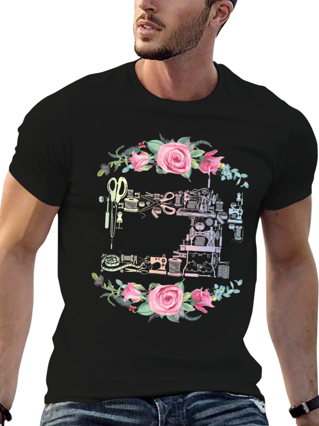 Sewing Machine Floral Wreath T-Shirt