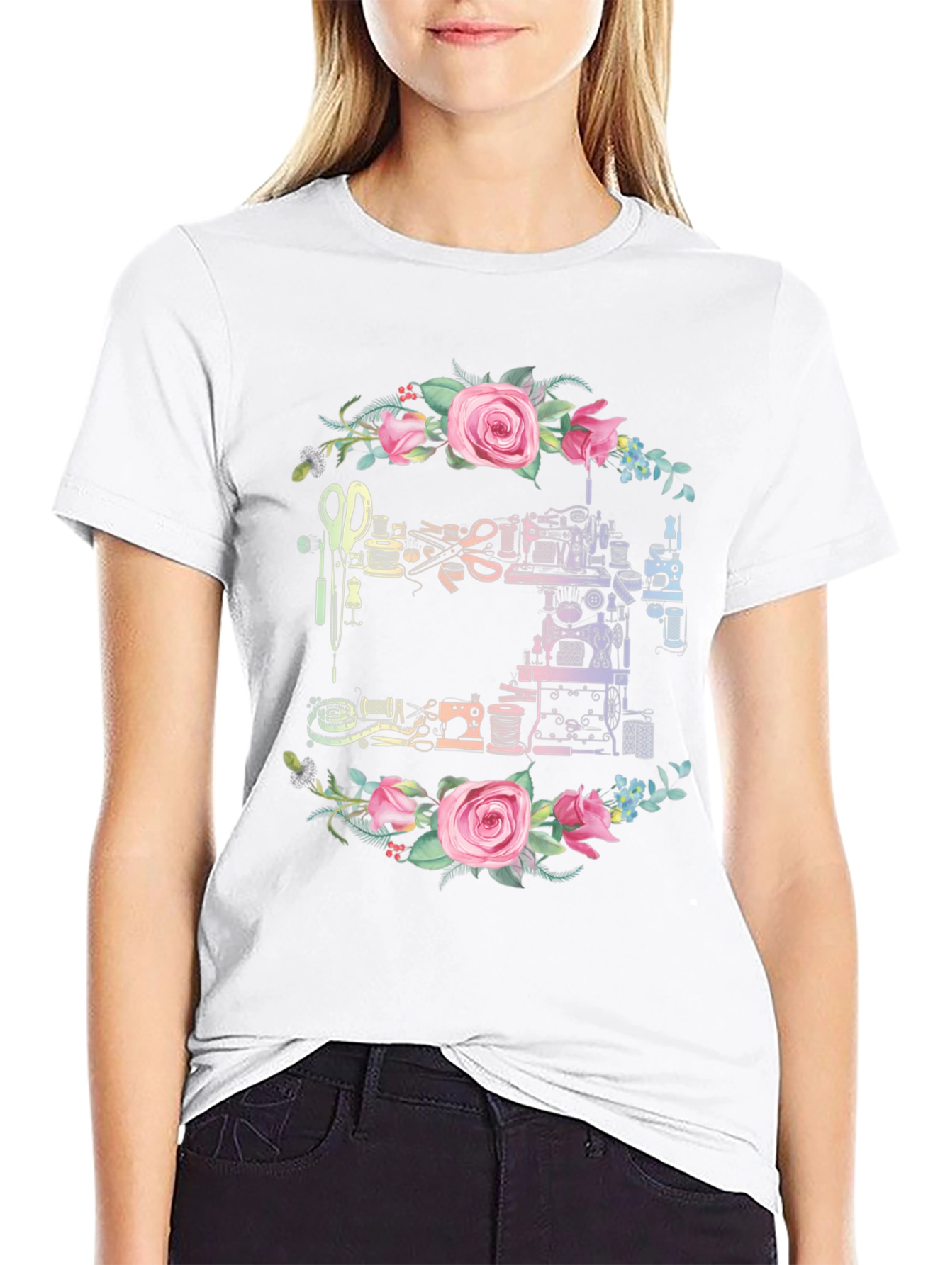 Sewing Machine Floral Wreath T-Shirt