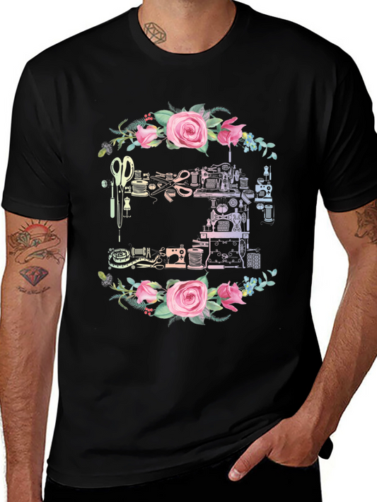 Sewing Machine Floral Wreath T-Shirt