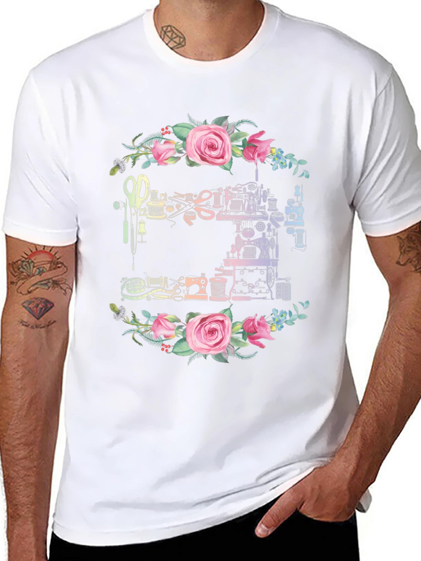 Sewing Machine Floral Wreath T-Shirt
