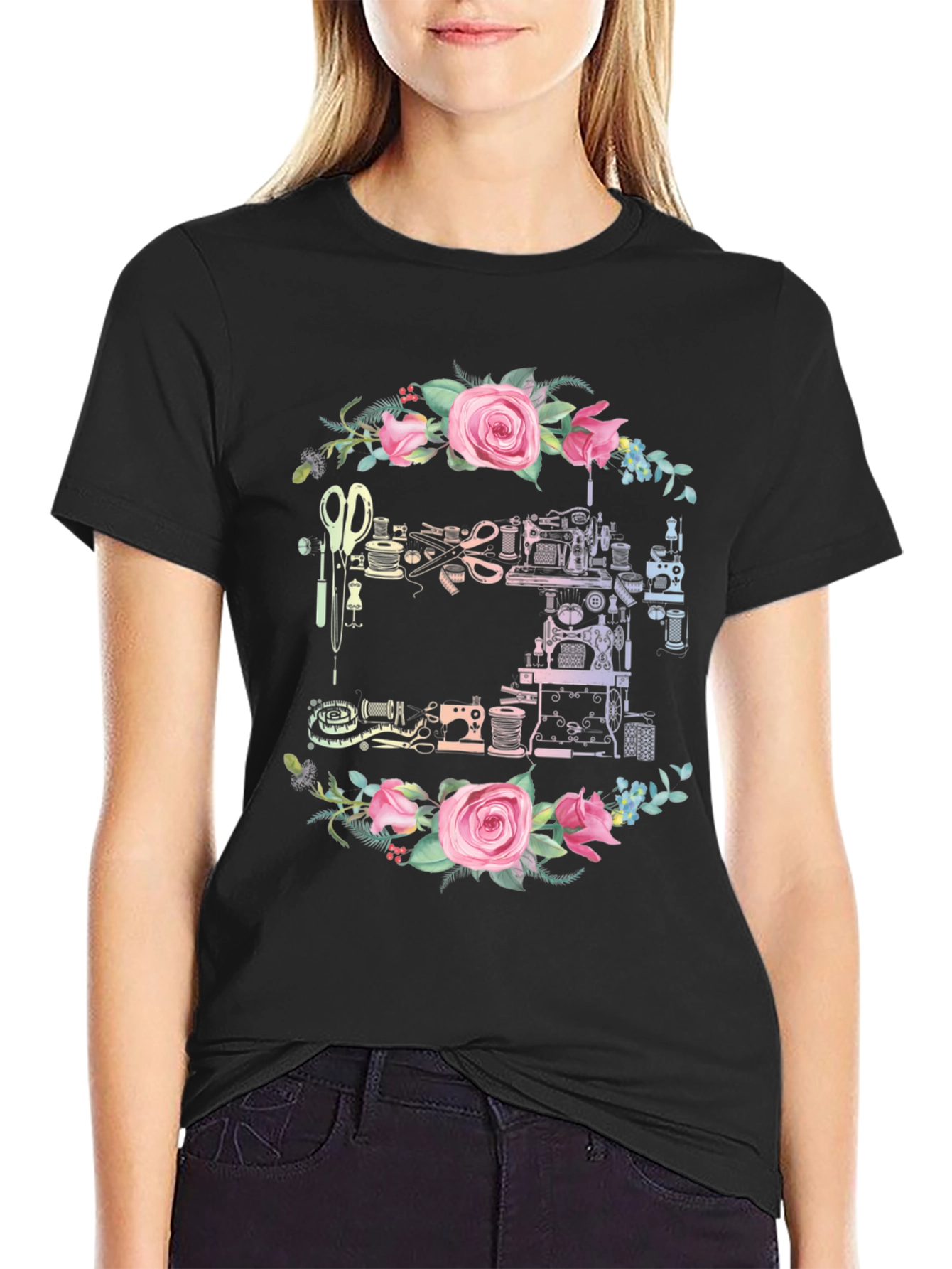 Sewing Machine Floral Wreath T-Shirt