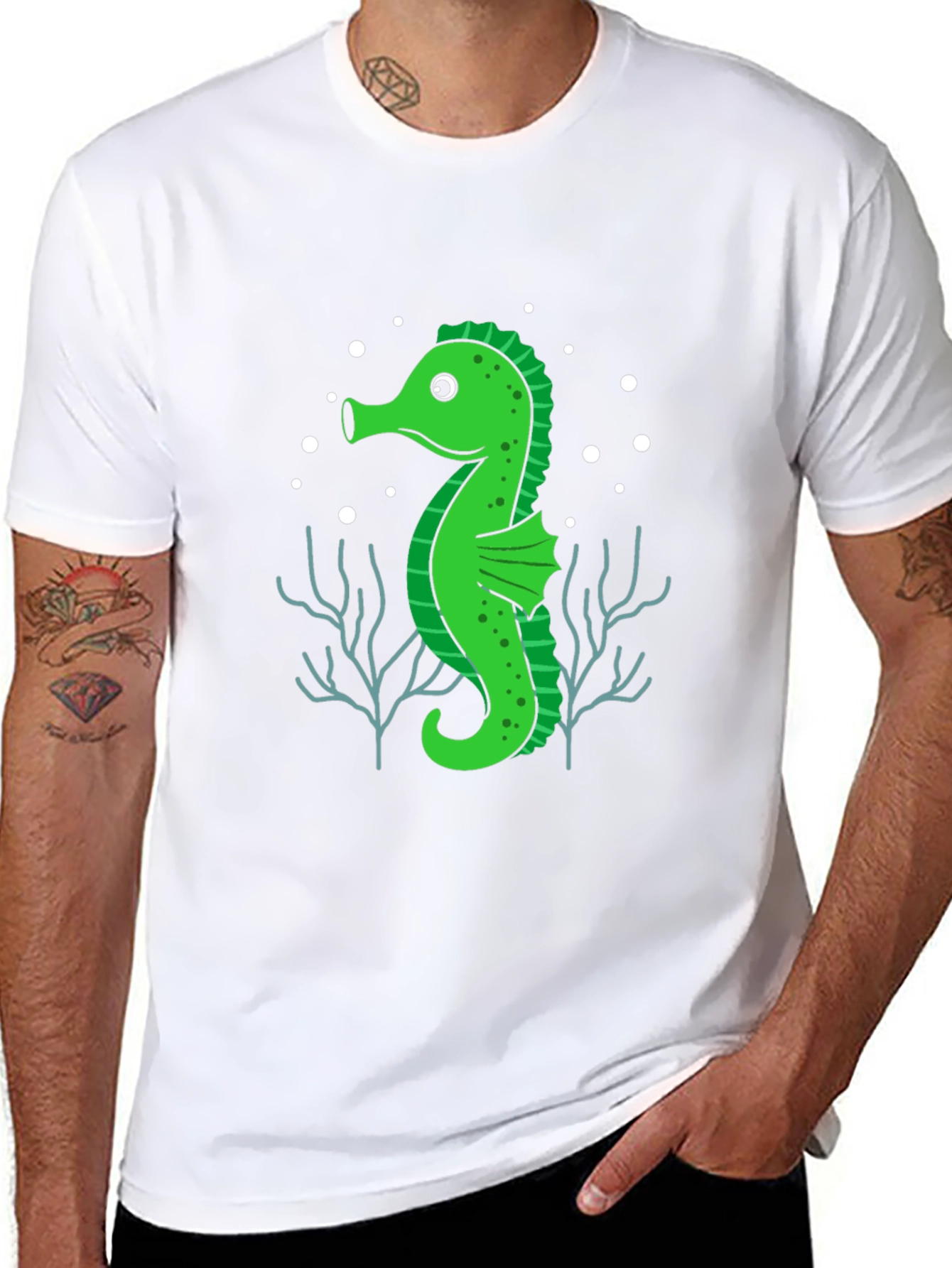 Seahorse Graphic Tee - Black Cotton T-Shirt