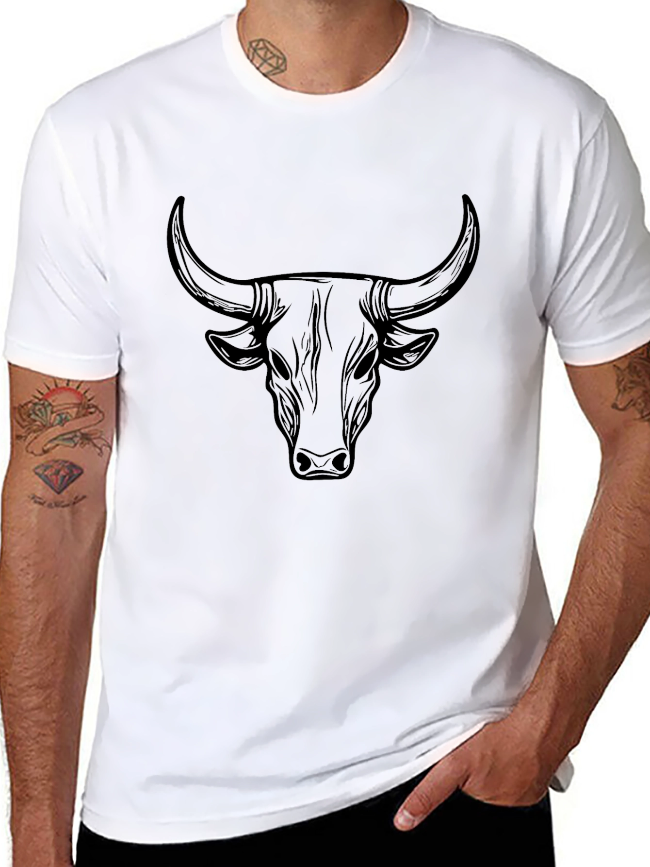 Mens Black Bull Graphic T-Shirt
