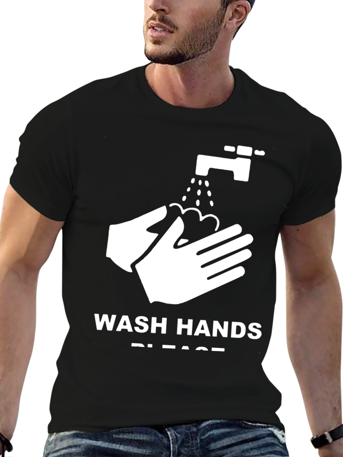 Wash Hands Please Graphic Tee - Black Cotton T-Shirt