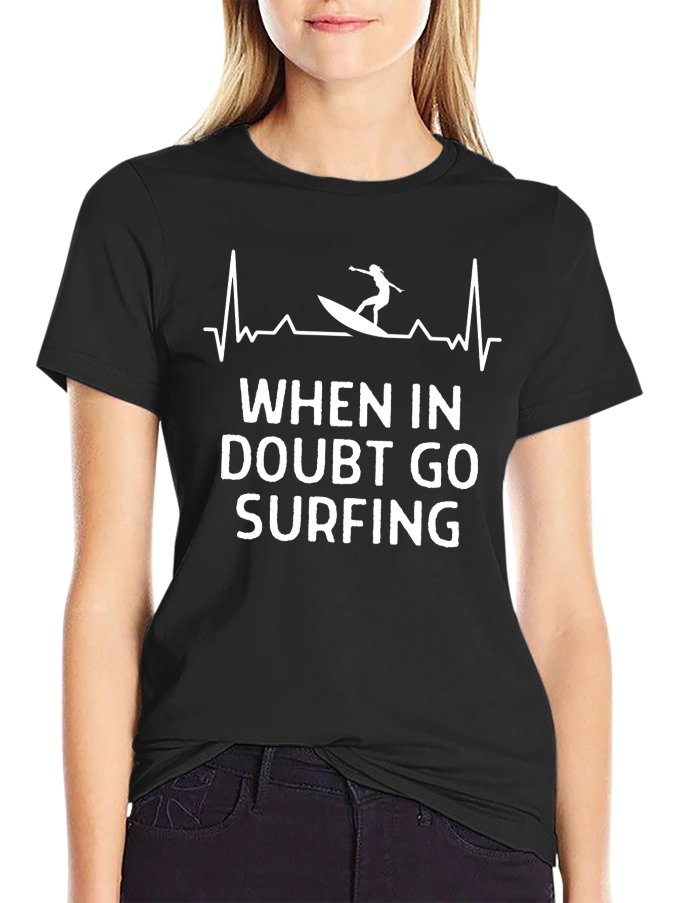 Surfing Heartbeat Black T-Shirt