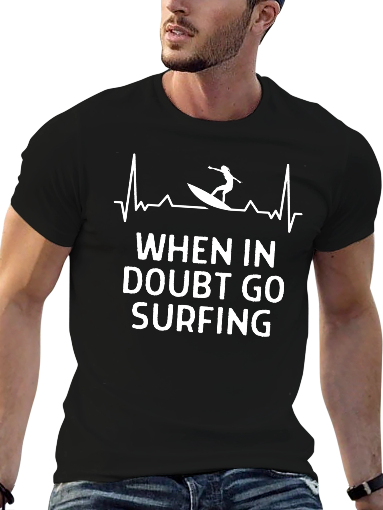 Surfing Heartbeat Black T-Shirt