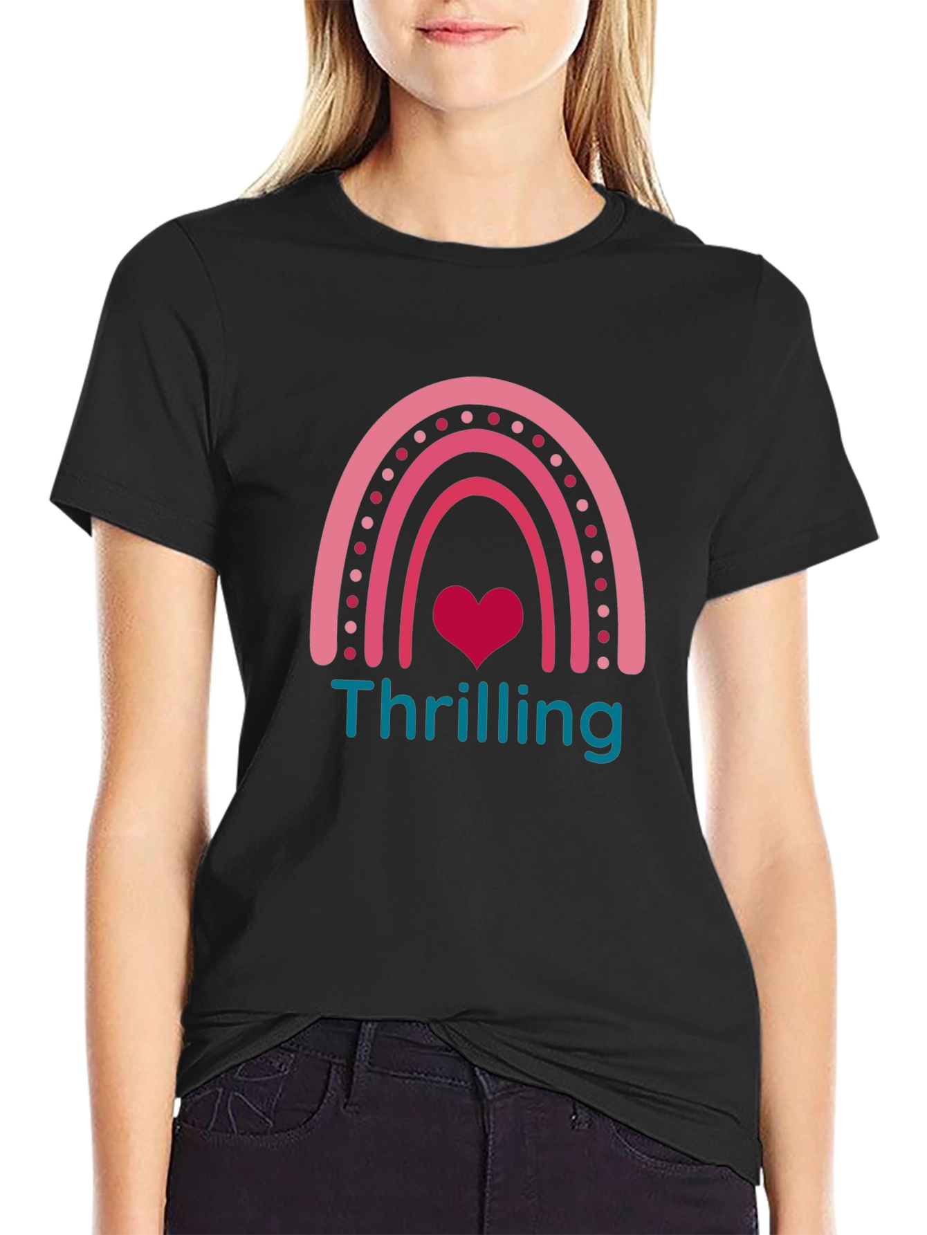 Thrilling Rainbow Heart Graphic T-Shirt
