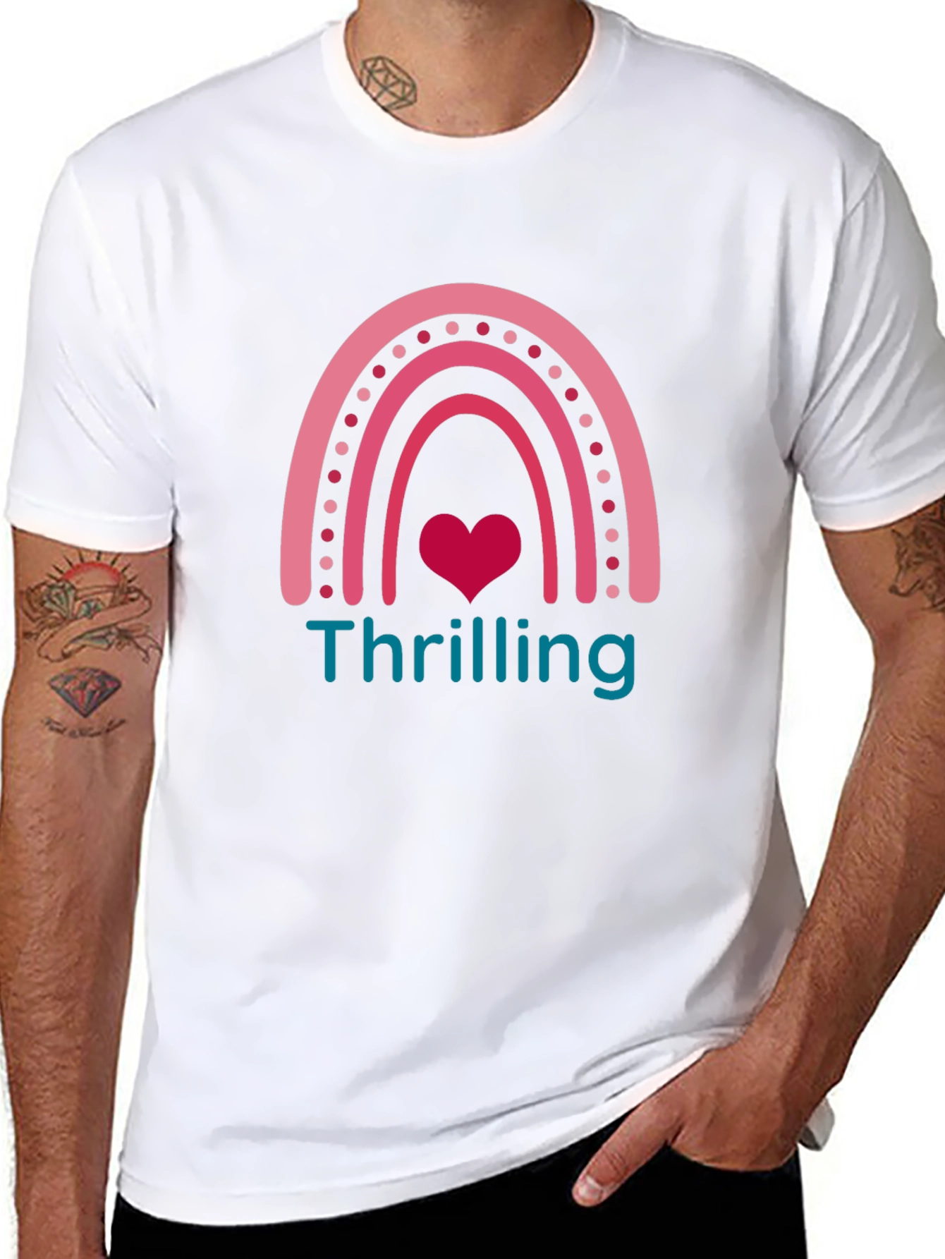 Thrilling Rainbow Heart Graphic T-Shirt