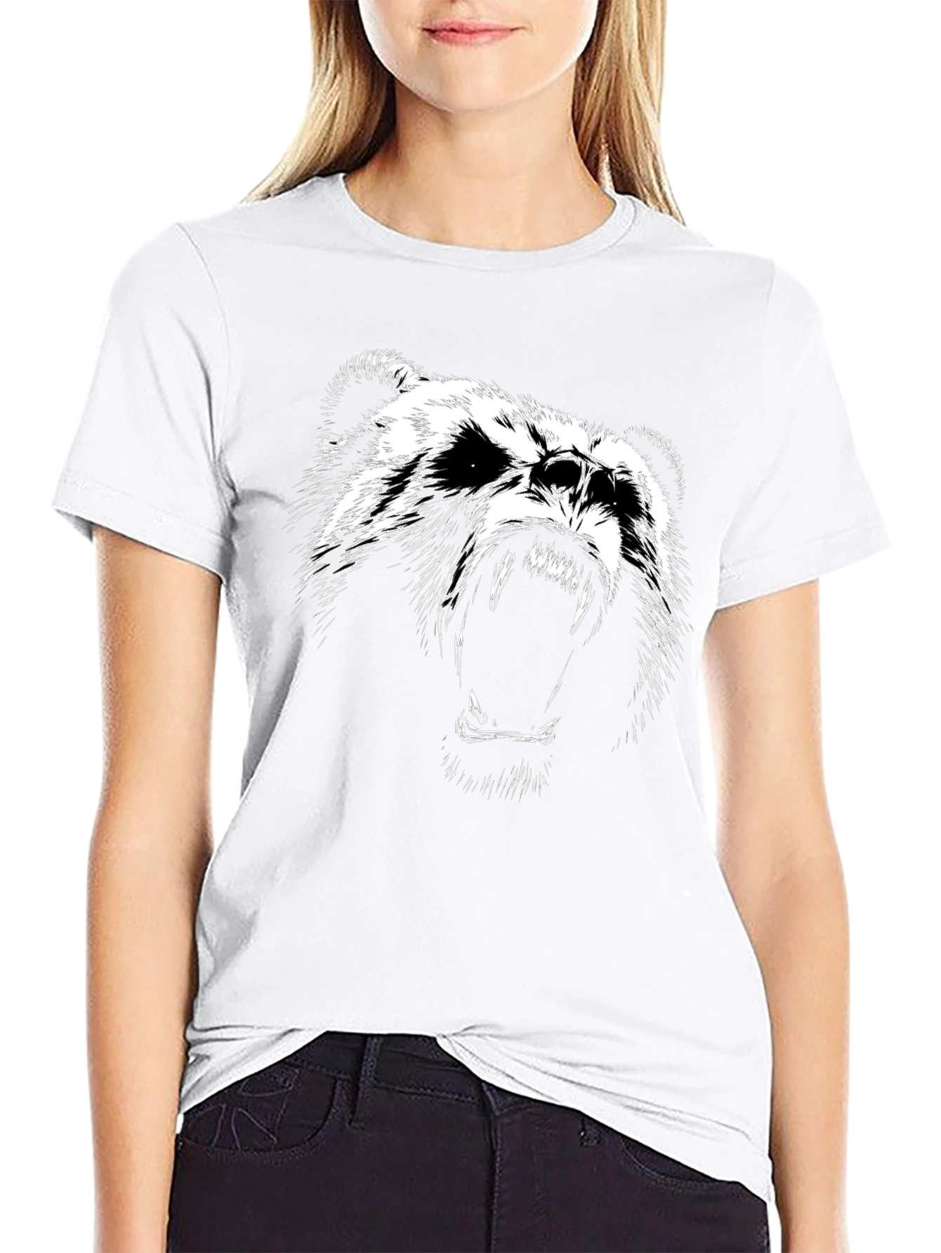 Mens Black T-Shirt with Roaring Bear Graphic