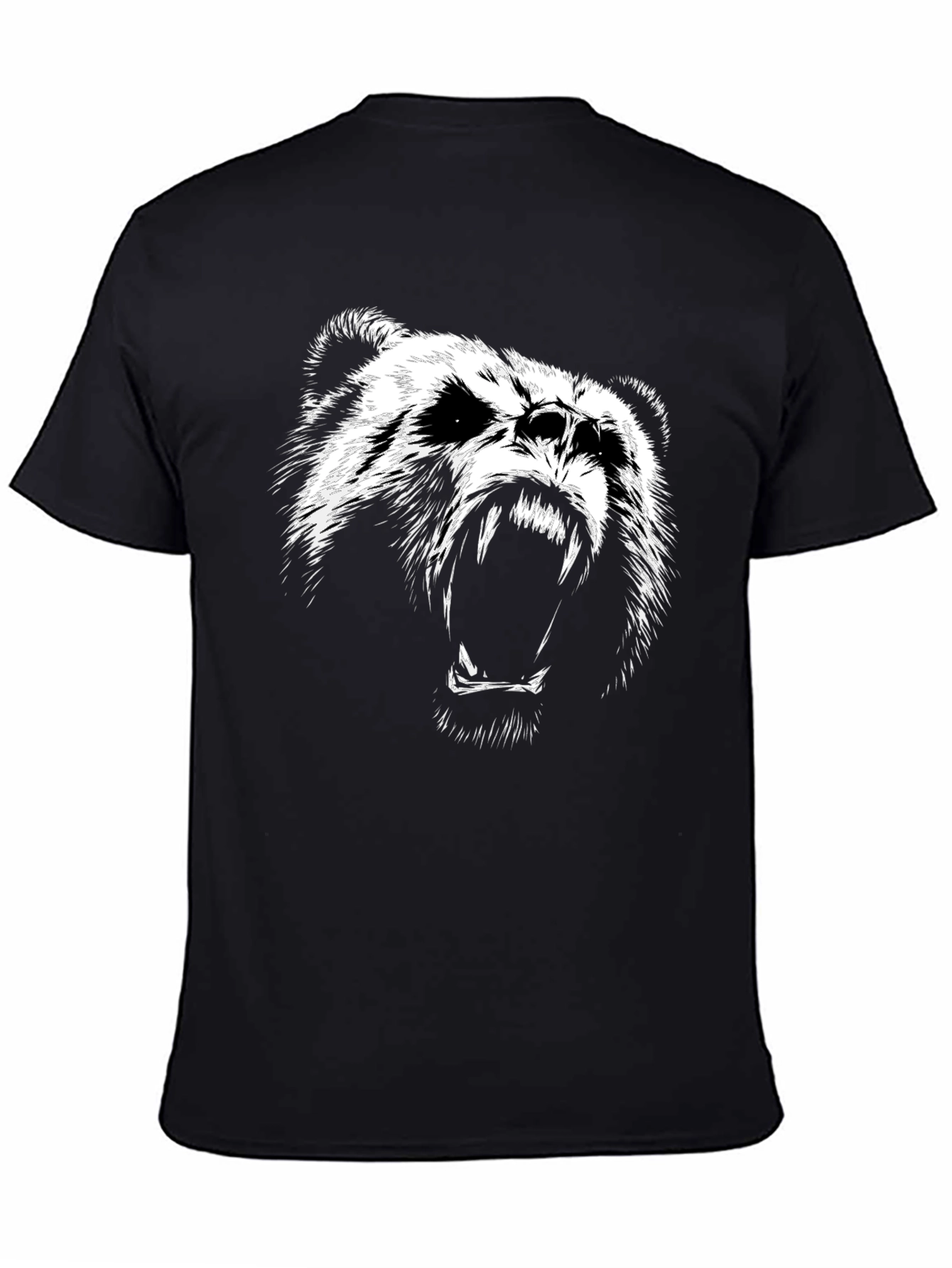Mens Black T-Shirt with Roaring Bear Graphic