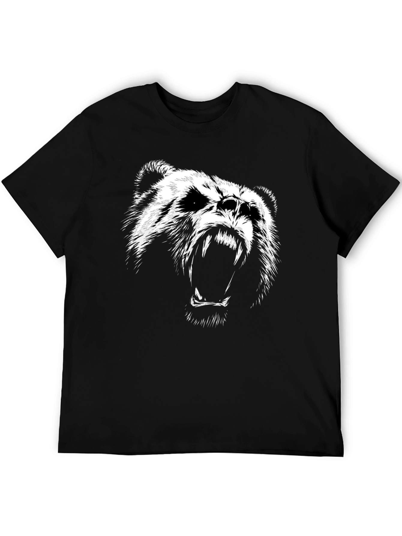 Mens Black T-Shirt with Roaring Bear Graphic