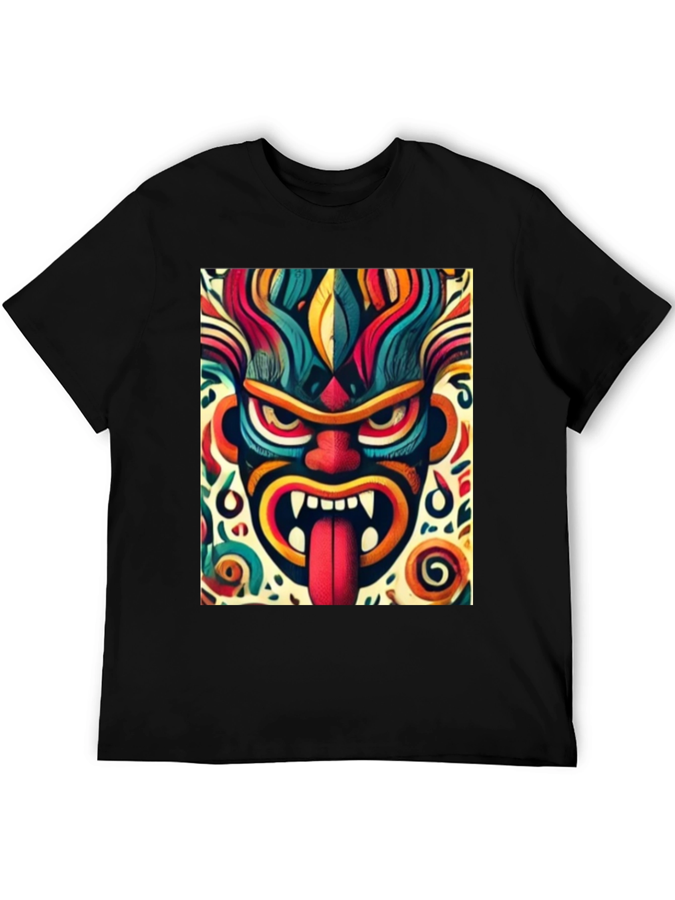 Vibrant Tribal Mask Graphic T-Shirt