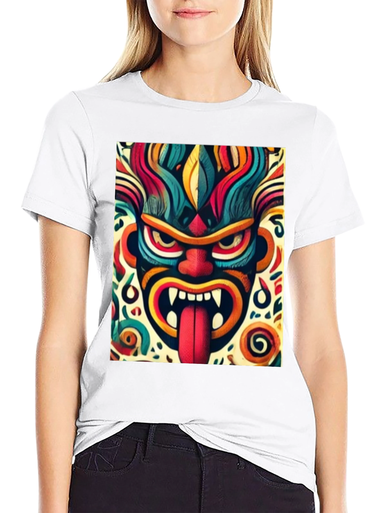Vibrant Tribal Mask Graphic T-Shirt