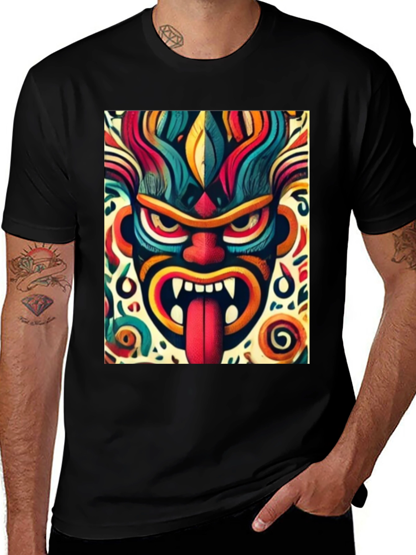Vibrant Tribal Mask Graphic T-Shirt