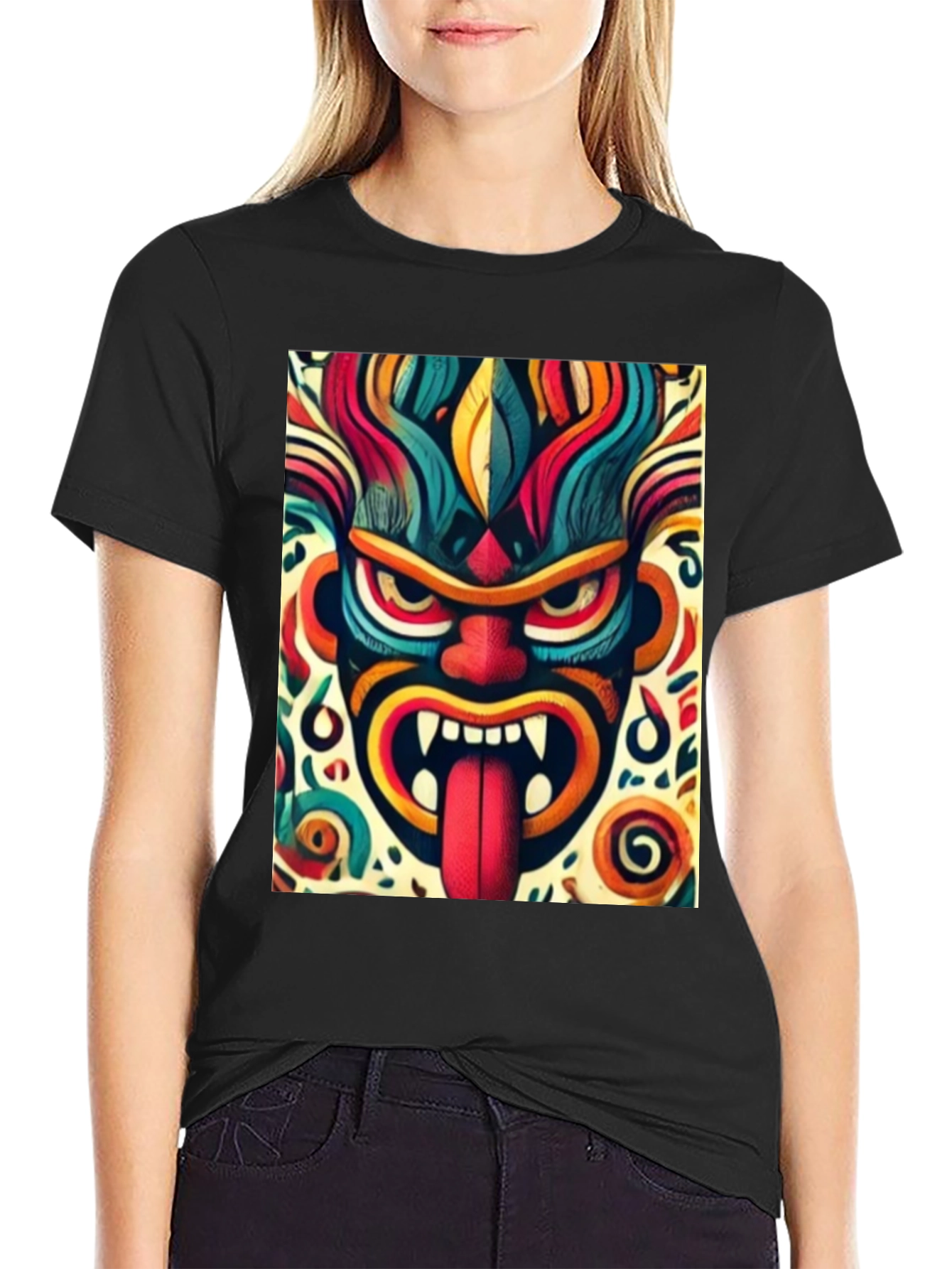 Vibrant Tribal Mask Graphic T-Shirt