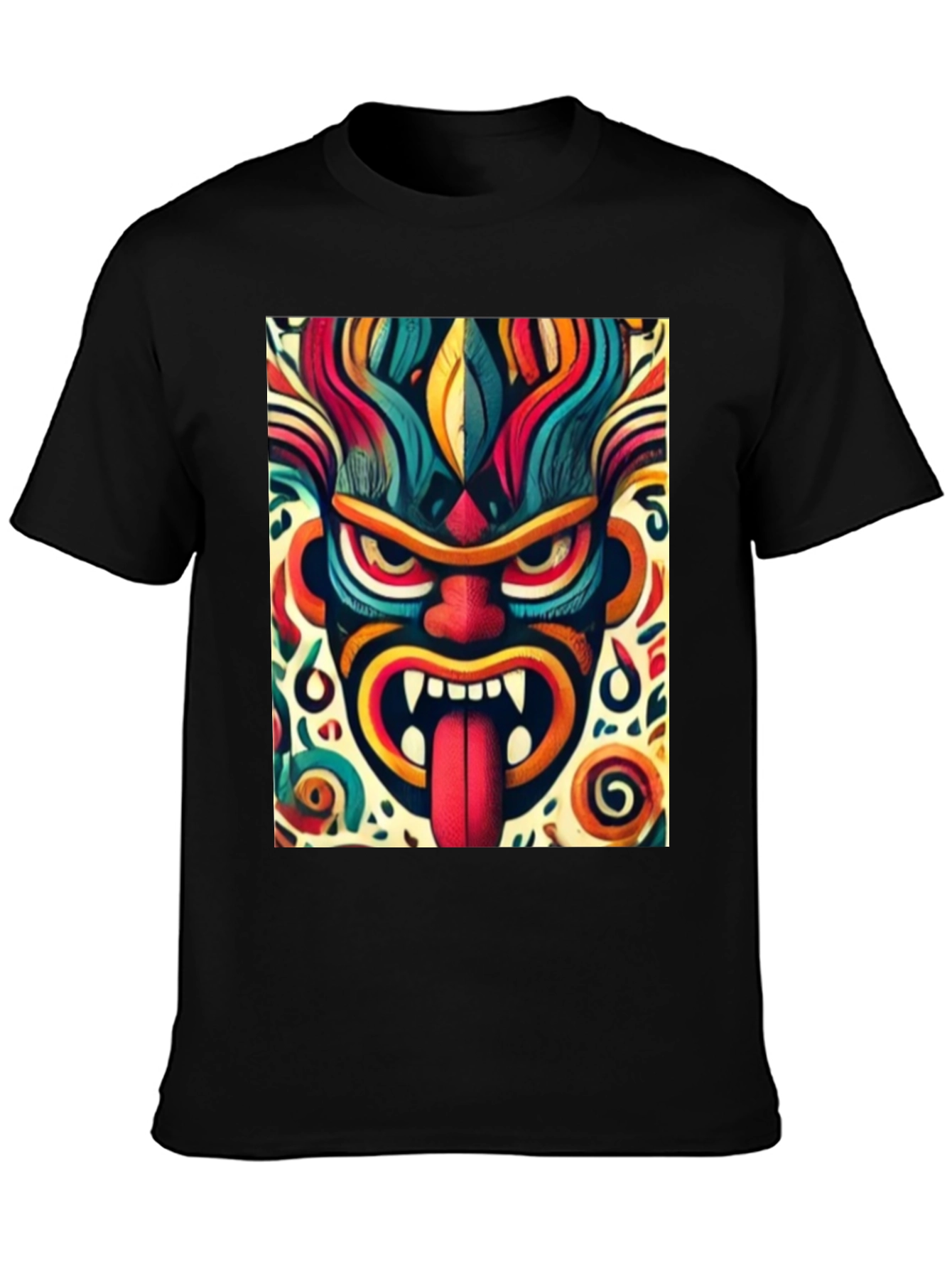 Vibrant Tribal Mask Graphic T-Shirt