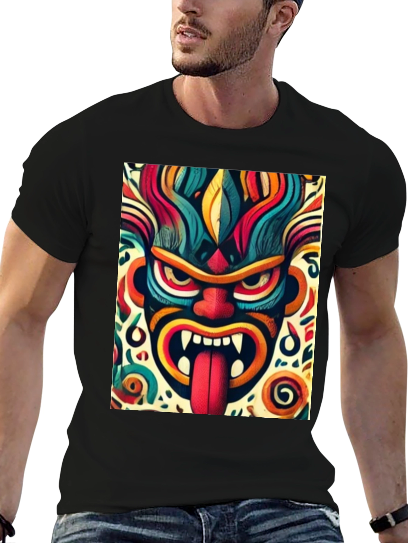 Vibrant Tribal Mask Graphic T-Shirt