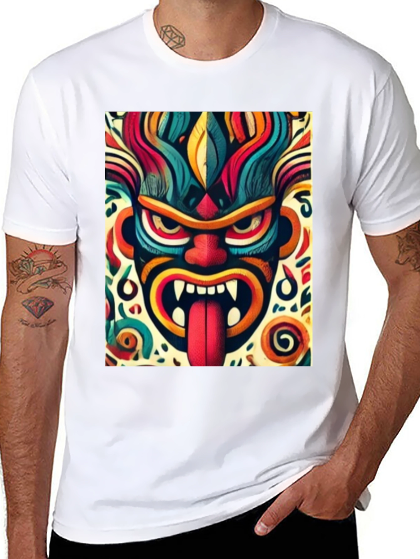 Vibrant Tribal Mask Graphic T-Shirt
