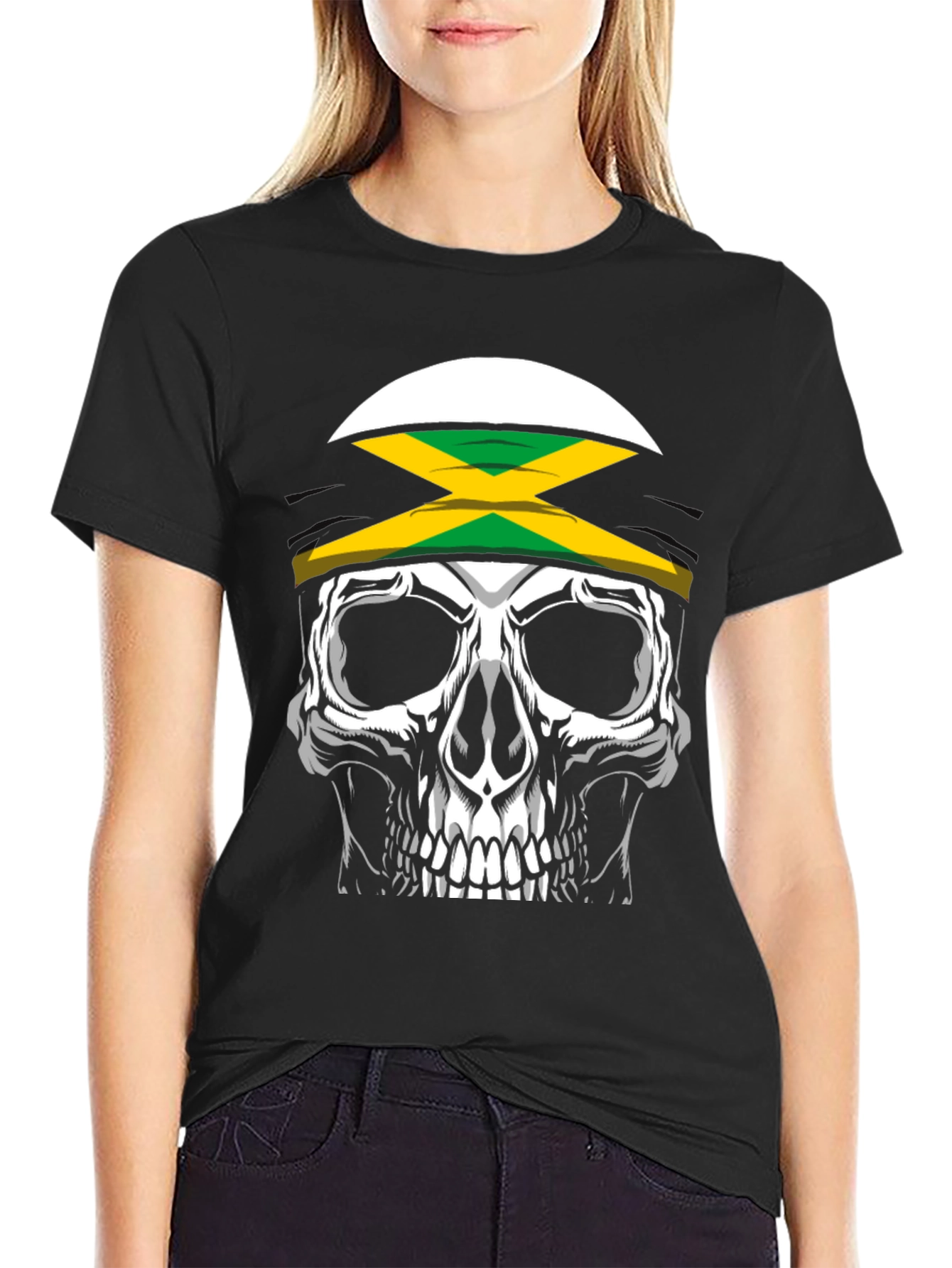 Jamaican Skull Graphic Tee - Black