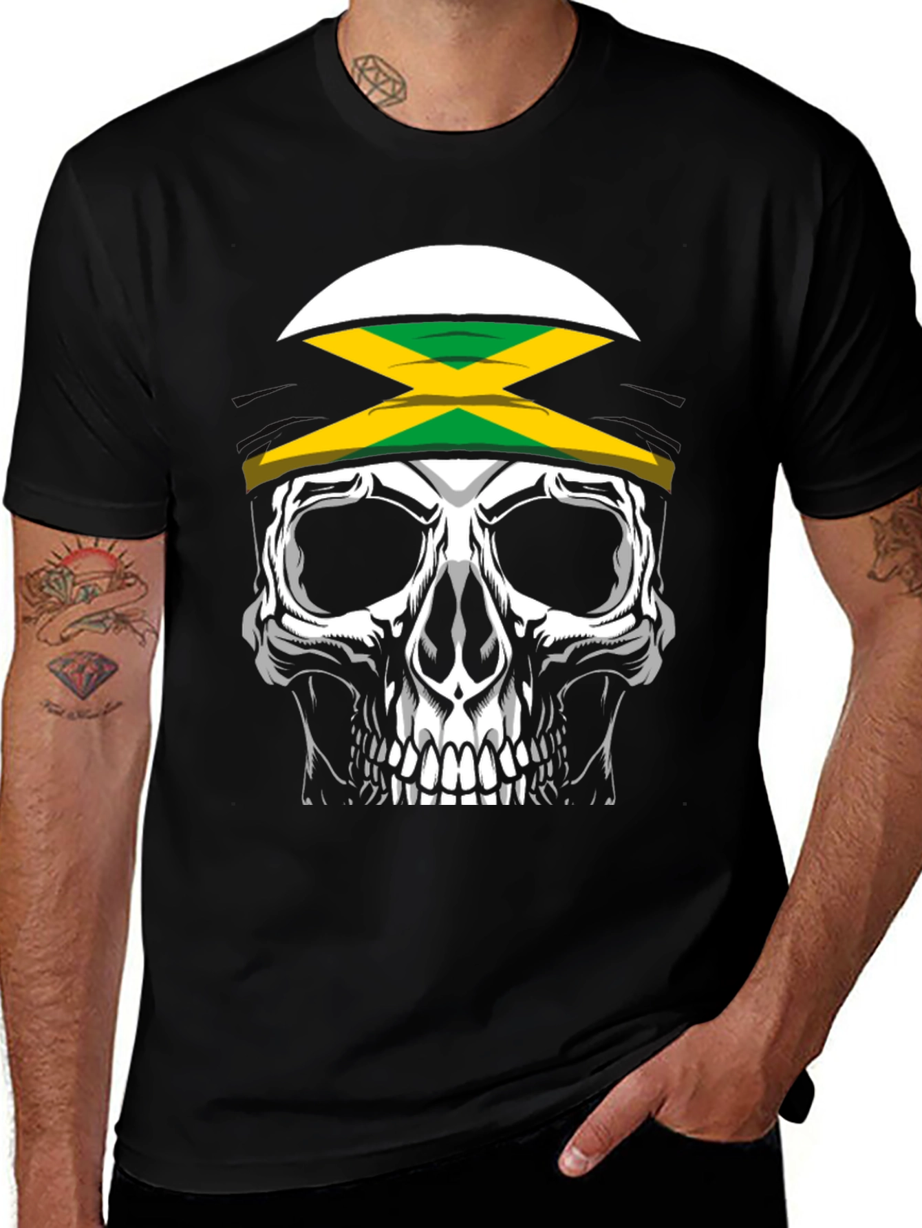 Jamaican Skull Graphic Tee - Black