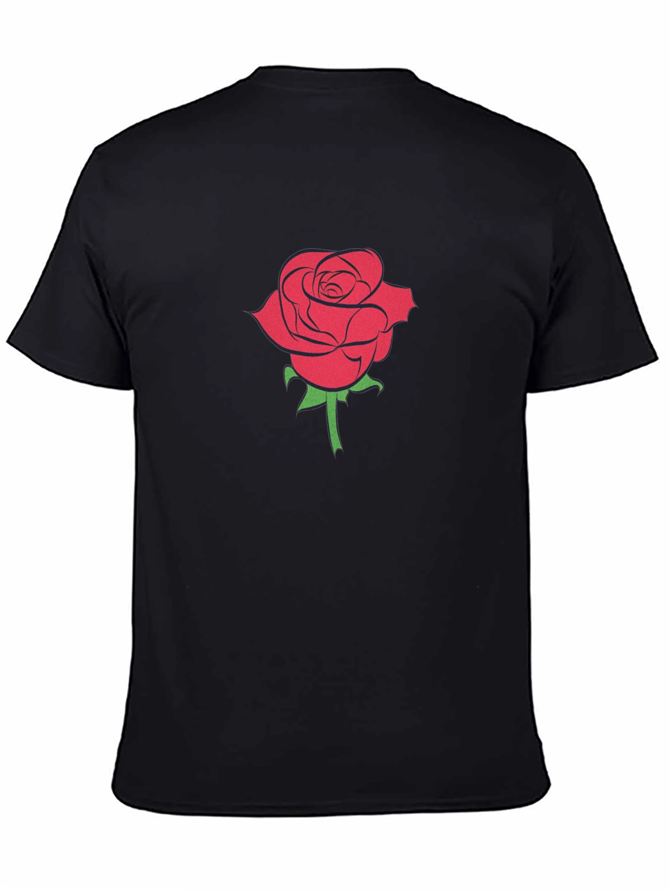 Black T-Shirt with Red Rose Graphic