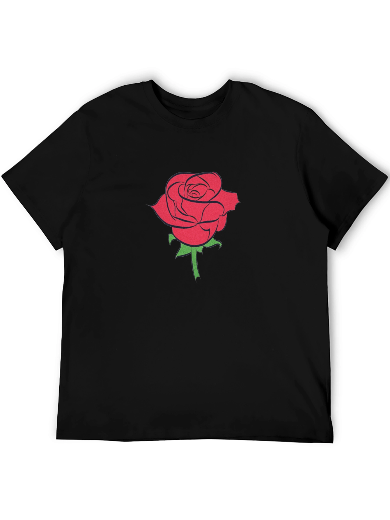 Black T-Shirt with Red Rose Graphic