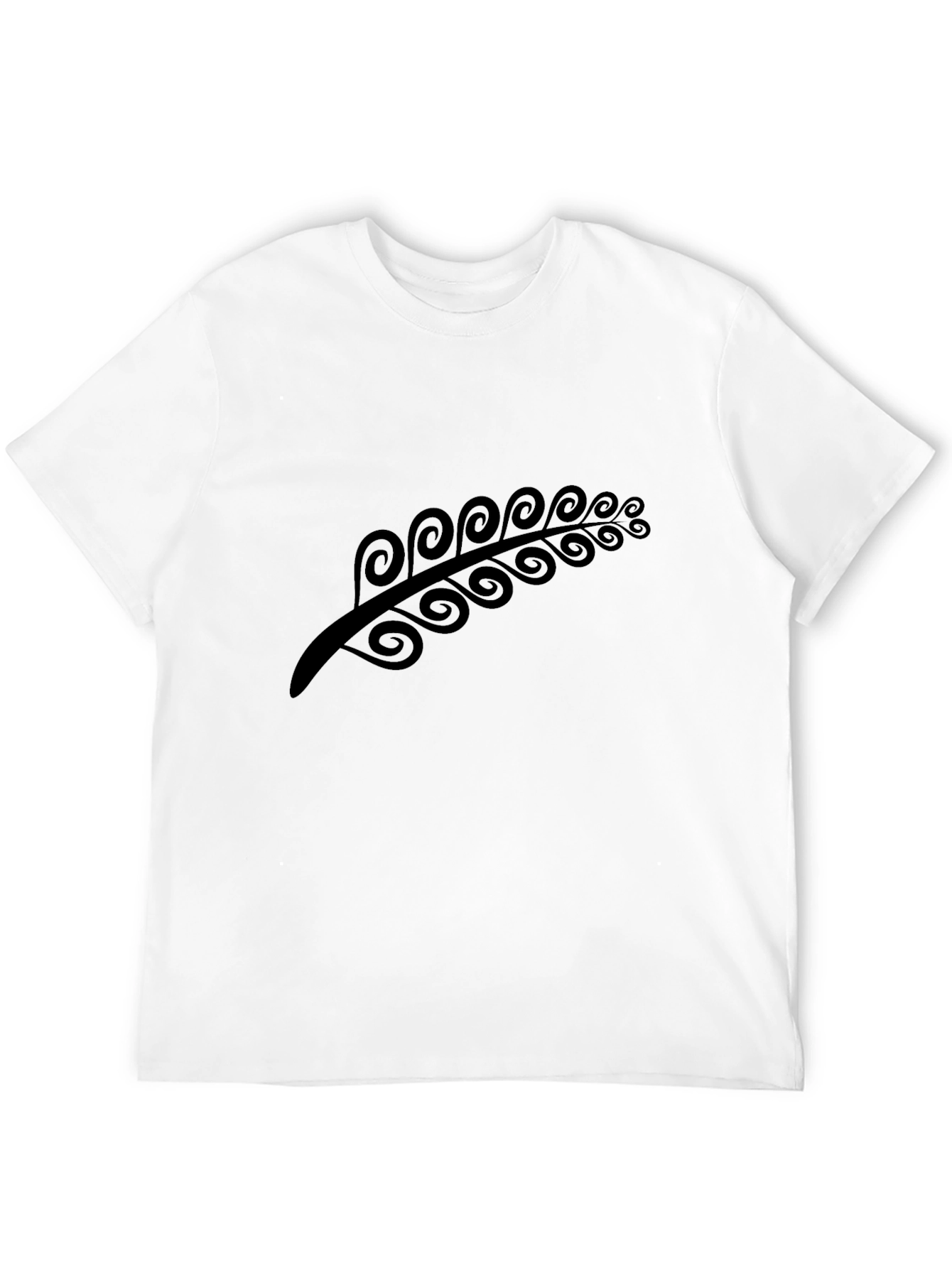Modern Black Tee with Abstract Fern Design