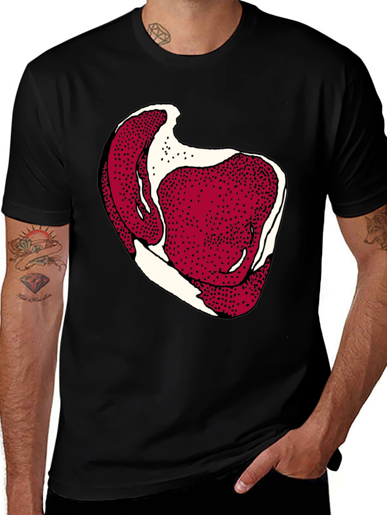 Steak Graphic Mens Black Tee - Bold Novelty T-Shirt