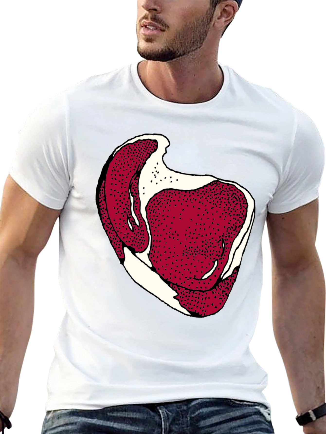 Steak Graphic Mens Black Tee - Bold Novelty T-Shirt