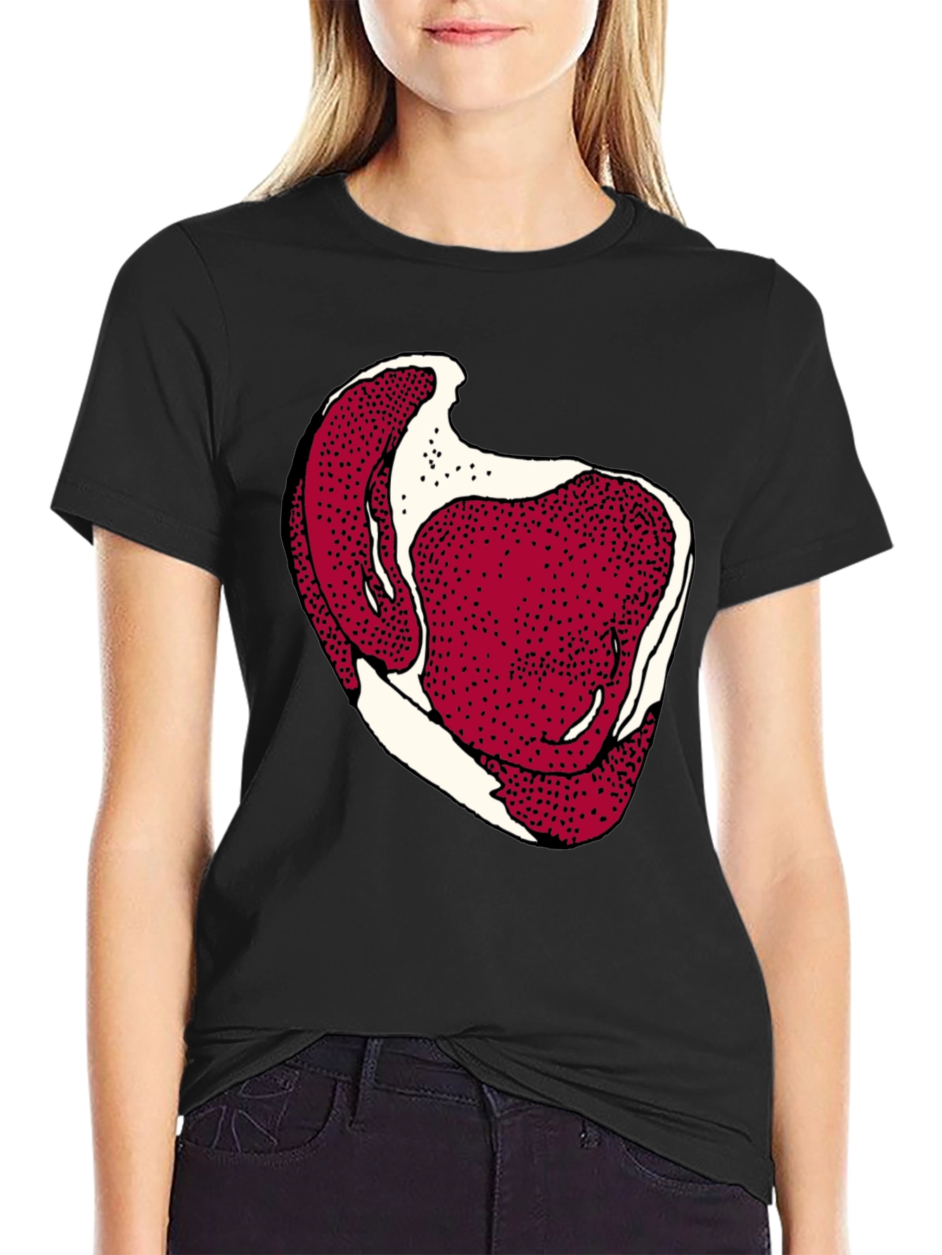 Steak Graphic Mens Black Tee - Bold Novelty T-Shirt