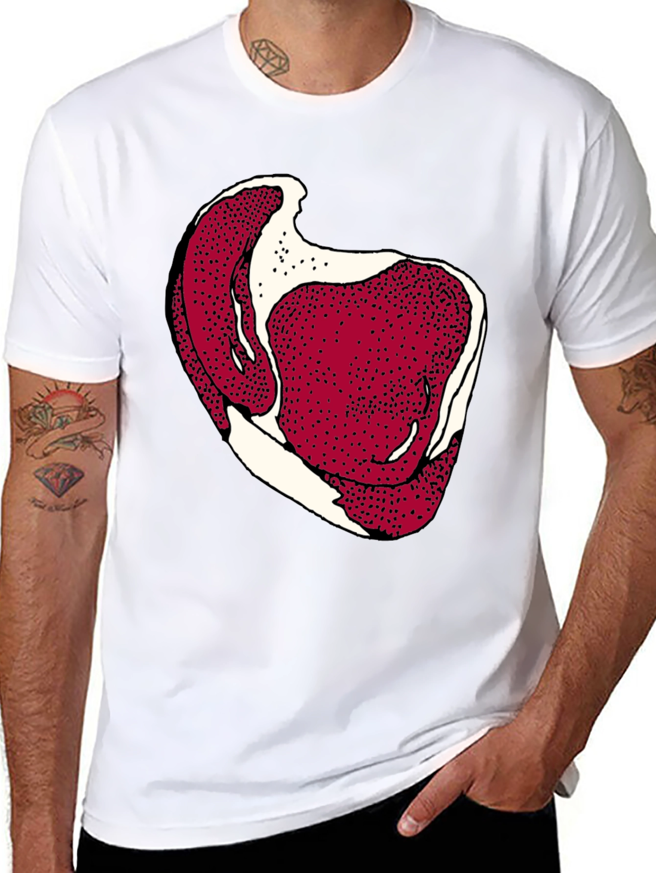 Steak Graphic Mens Black Tee - Bold Novelty T-Shirt