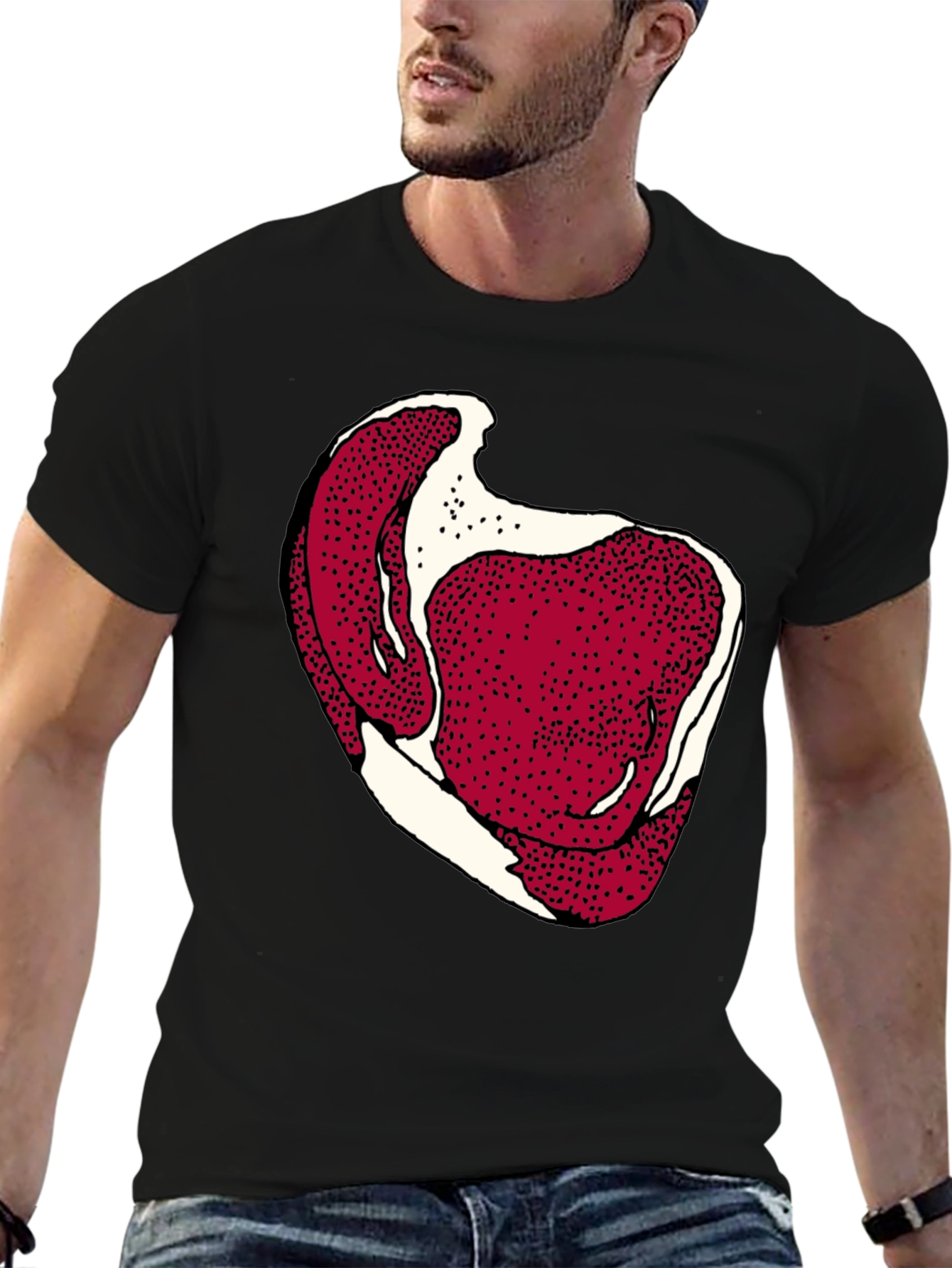 Steak Graphic Mens Black Tee - Bold Novelty T-Shirt