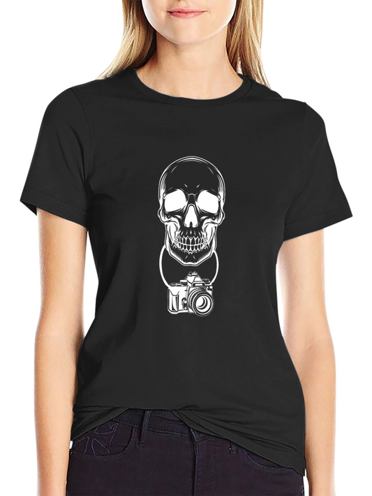 Skull & Camera Graphic Print Black T-Shirt