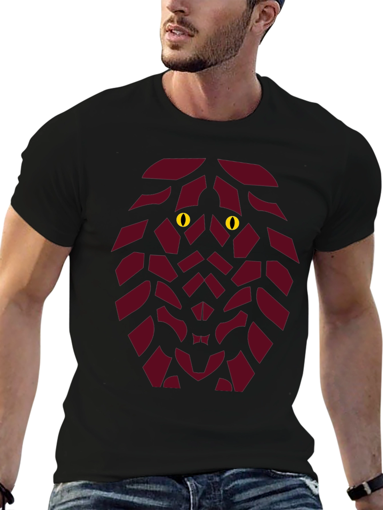 Geometric Lion Head Graphic Tee - Stylish Animal Design